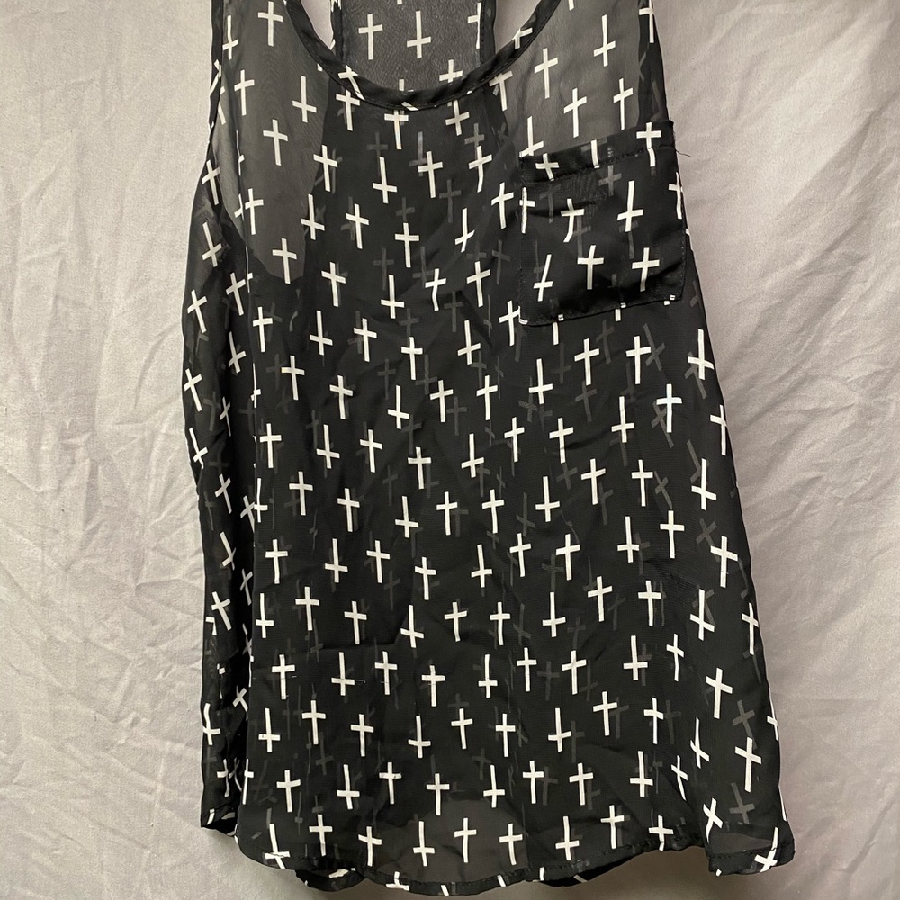 Sheer black & white tank top